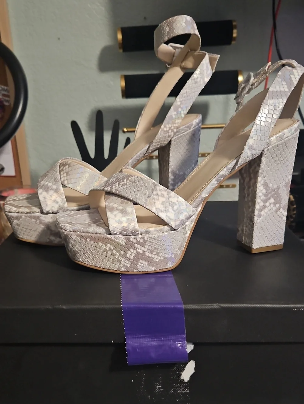 Marc Fisher New Platform Block Heel Sandals in Light Snake Print